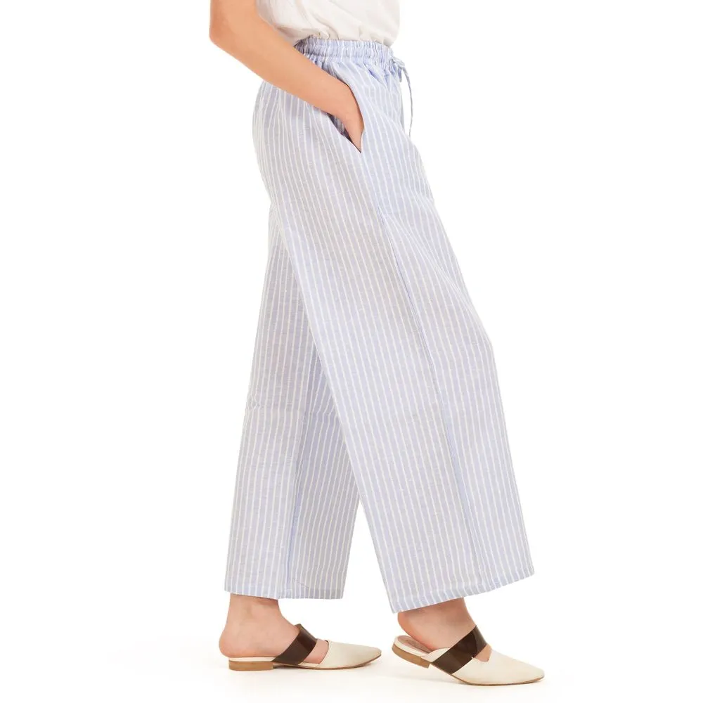 Women summer wide leg pants Light blue stripes