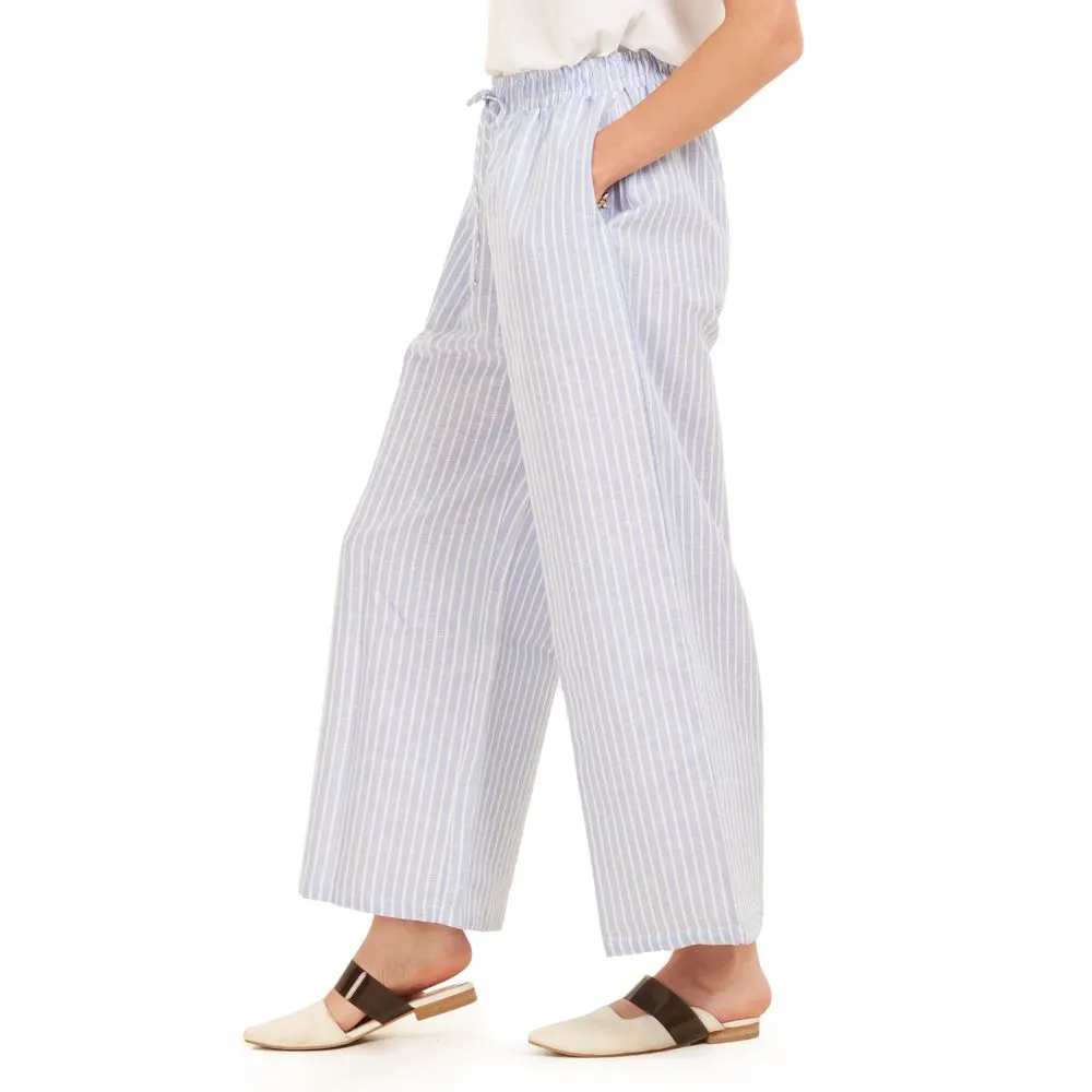 Women summer wide leg pants Light blue stripes