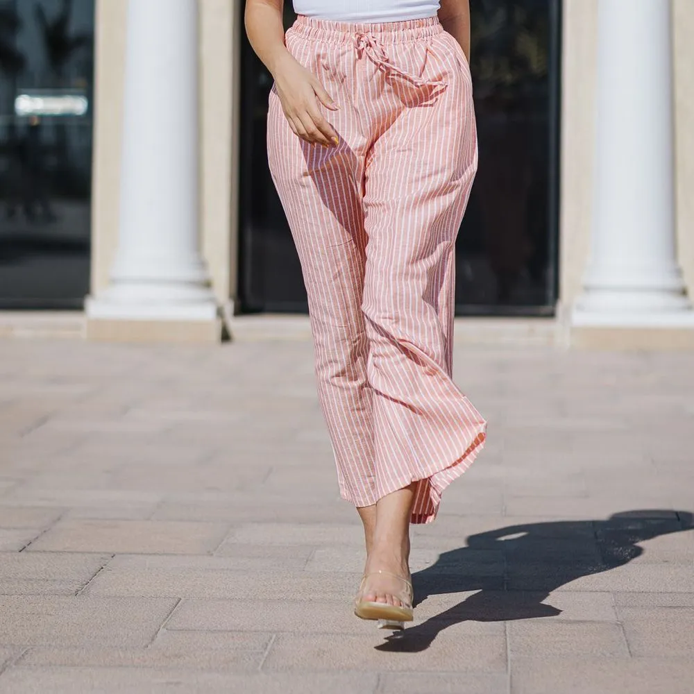 Women summer wide leg pants Orange stripes