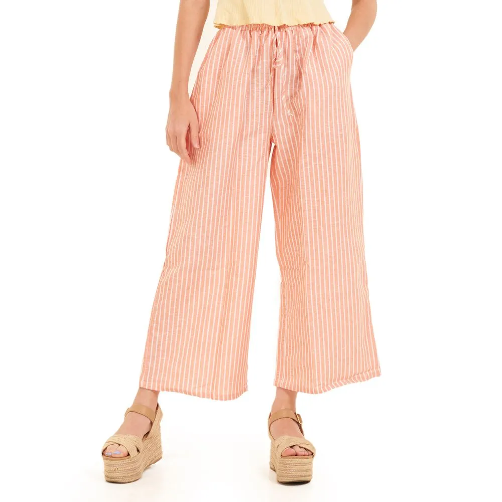 Women summer wide leg pants Orange stripes