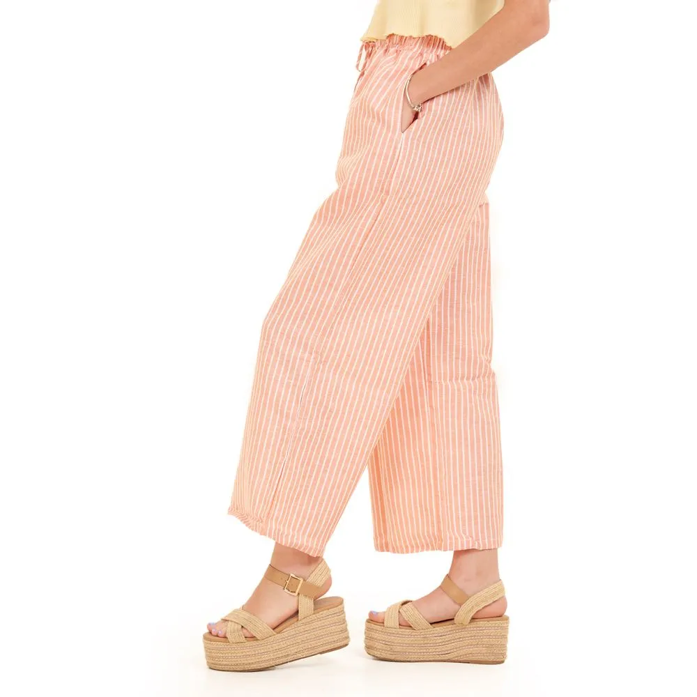 Women summer wide leg pants Orange stripes