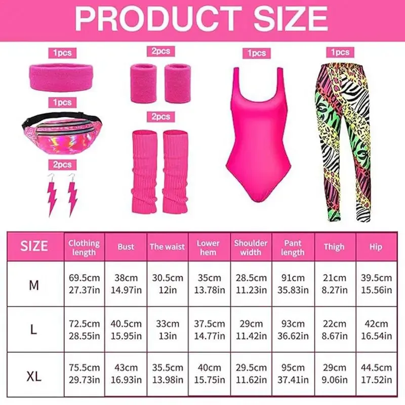 Women's 80s Accessories Set | Retro Workout Tops, Leggings & More | Party Costumes